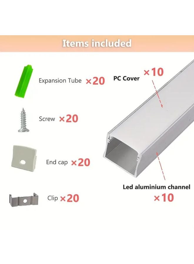 10 حزمة 3 28 قدم شرائط ضوء LED مخفية مسار ألومنيوم فضي غطاء أبيض أنبوب توسيع موزع ضوء أوبال - Image 4